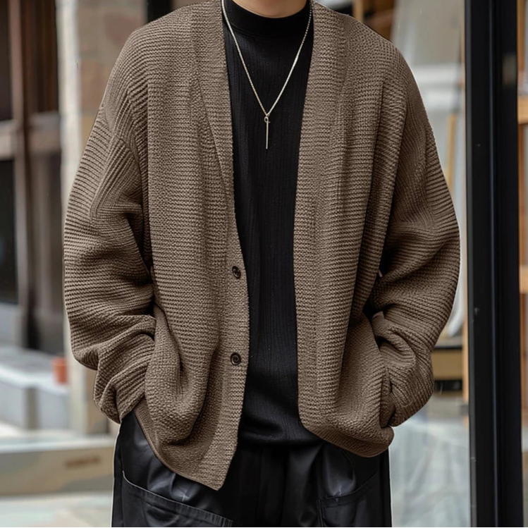 Men’s Solid Color V-Neck Cardigan