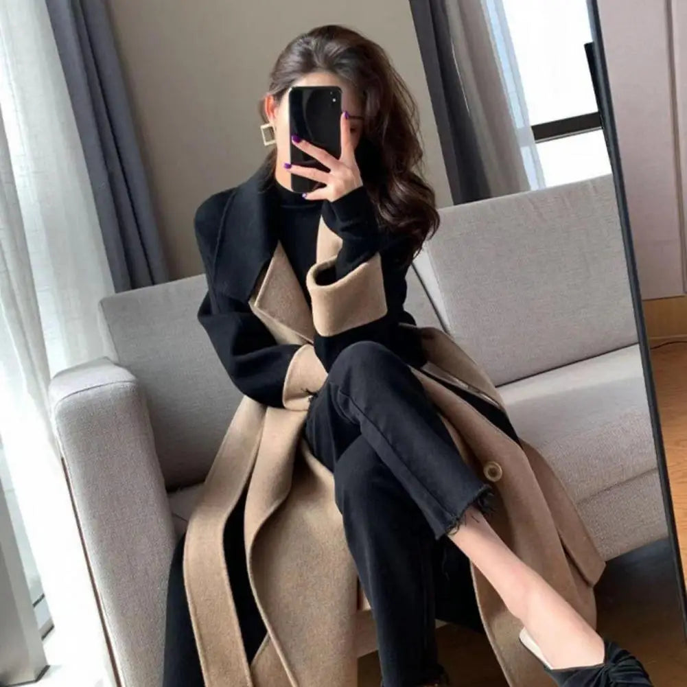 Women’s Color Matching Wool Coat