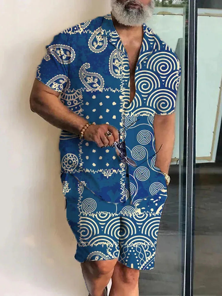 Summer Patchwork 3D Print Men Shirt Sets