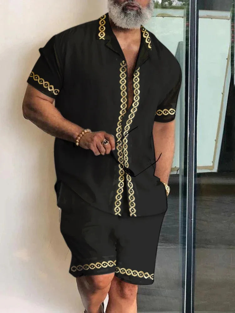 Summer Patchwork 3D Print Men Shirt Sets