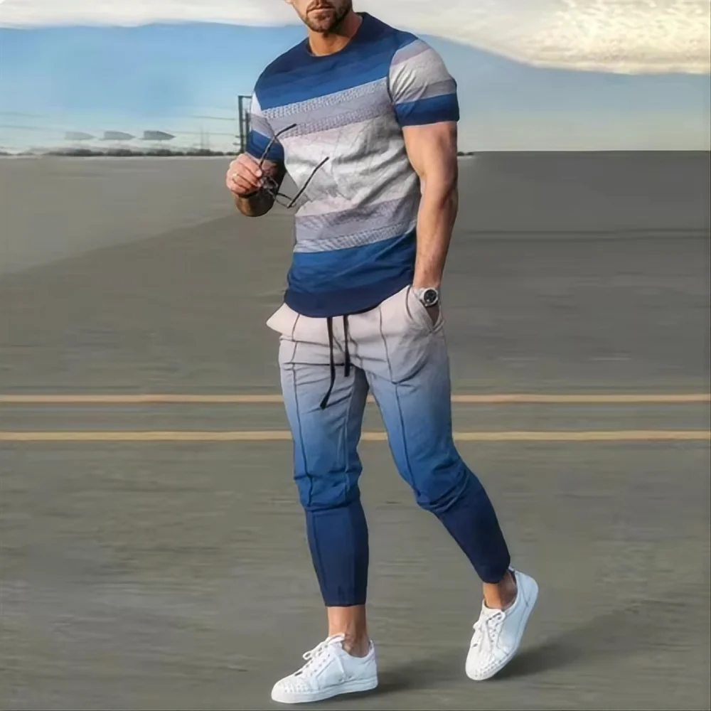 Men's short sleeved T-shirt long pants two-piece set
