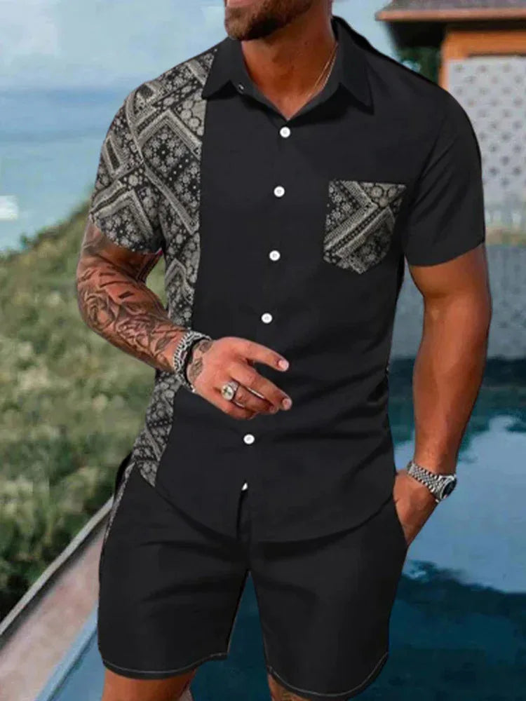 Summer Patchwork 3D Print Men Shirt Sets