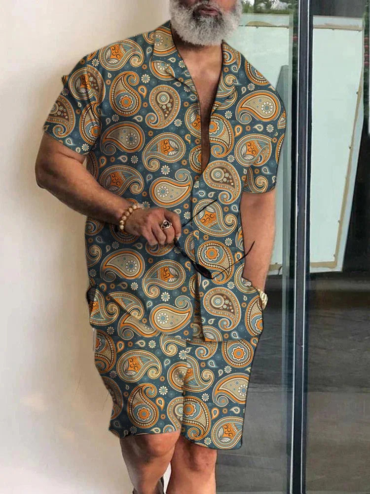 Summer Patchwork 3D Print Men Shirt Sets
