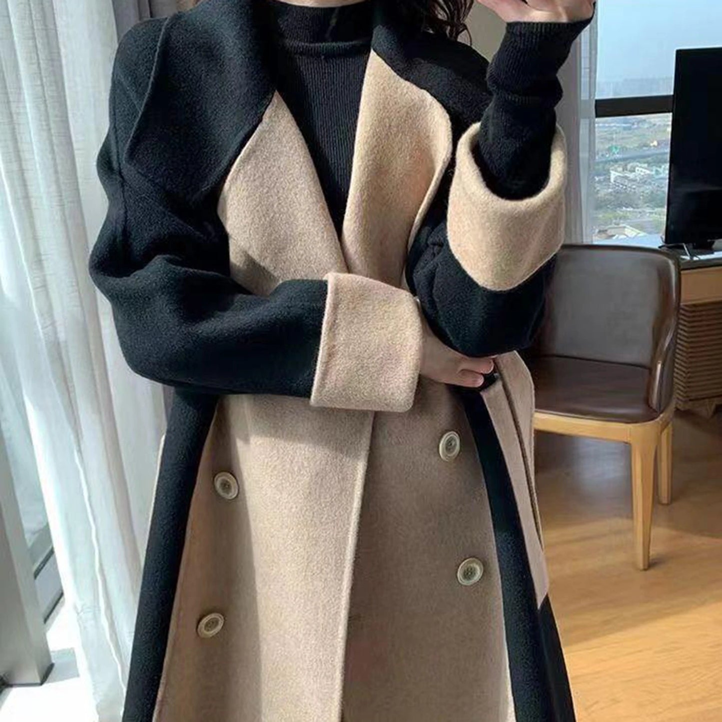 Women’s Color Matching Wool Coat