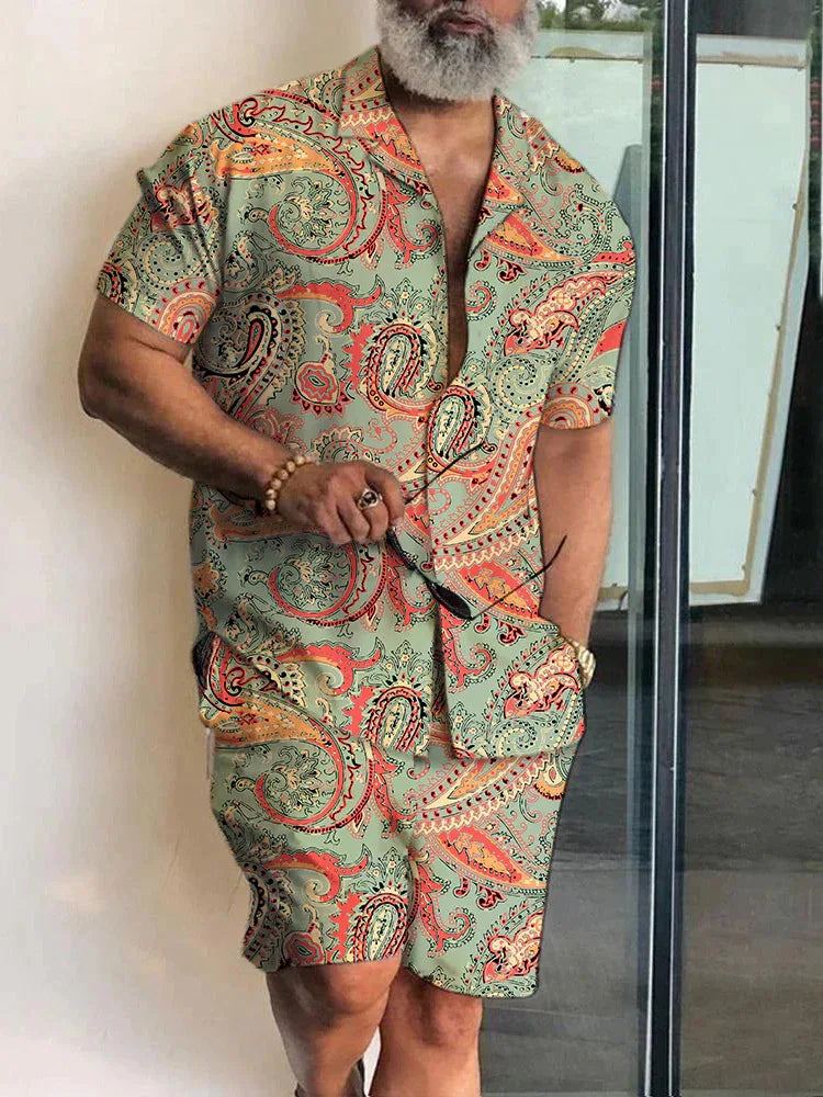 Summer Patchwork 3D Print Men Shirt Sets
