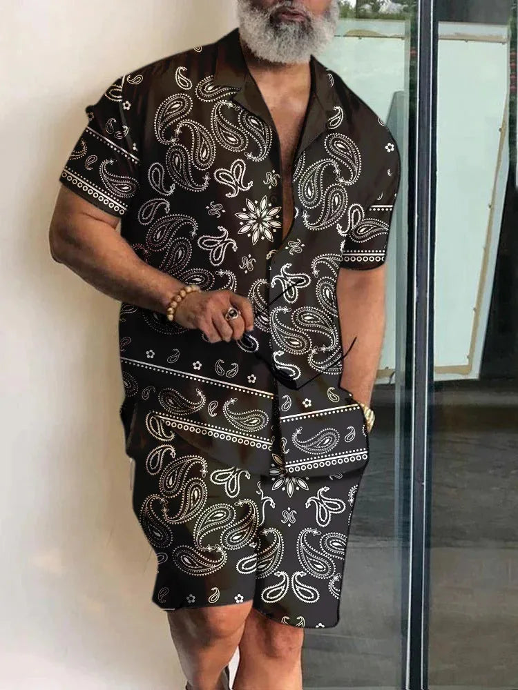 Summer Patchwork 3D Print Men Shirt Sets