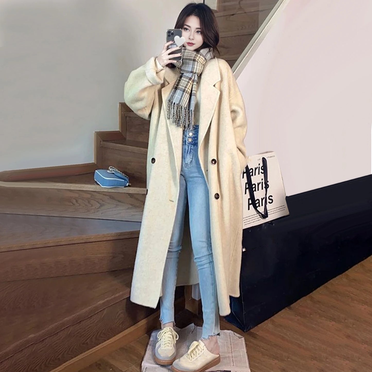 Women’s Color Matching Wool Coat
