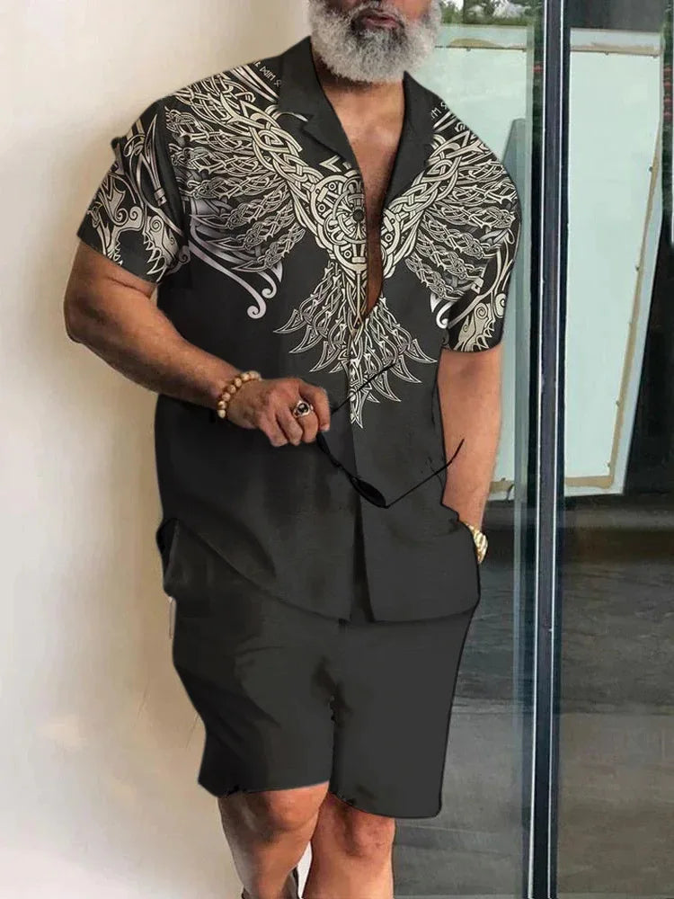 Summer Patchwork 3D Print Men Shirt Sets