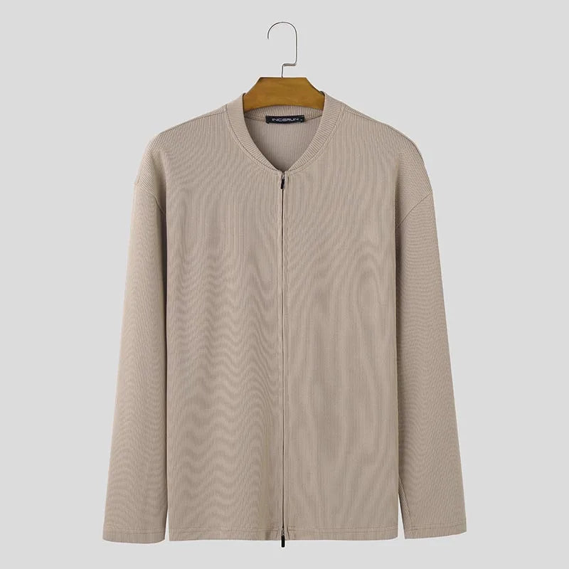 Men’s Textured Zipper Cardigan Sweater