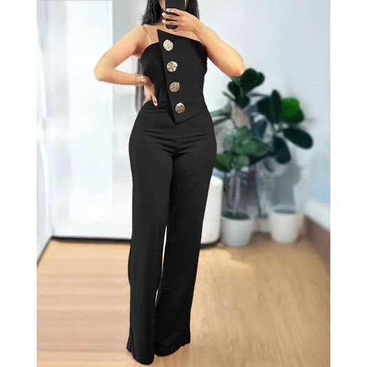 Asymmetrical Bandeau Strapless Jumpsuit