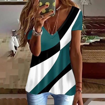 Women’s Striped Gradient V-Neck T-Shirt