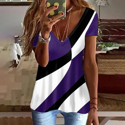 Women’s Striped Gradient V-Neck T-Shirt