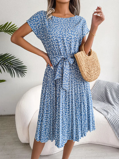 Floral Pleated A-Line Long Dress