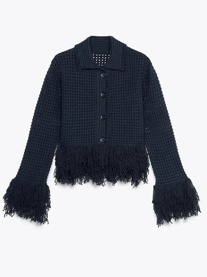 Knitted Hollow-Out Single-Breasted Cardigan