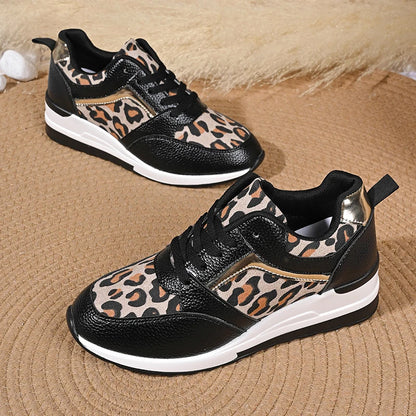 Pair of Plus Size Leopard Print Platform Sneakers