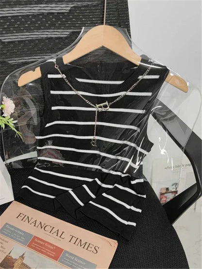 Women's Striped Chain Crop Tank Top
