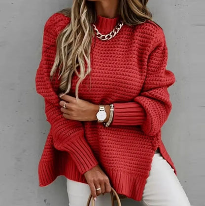 Women's Rib-Knit Mock Neck Pullover Sweater