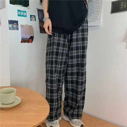Unisex Plaid Straight-Leg Pants