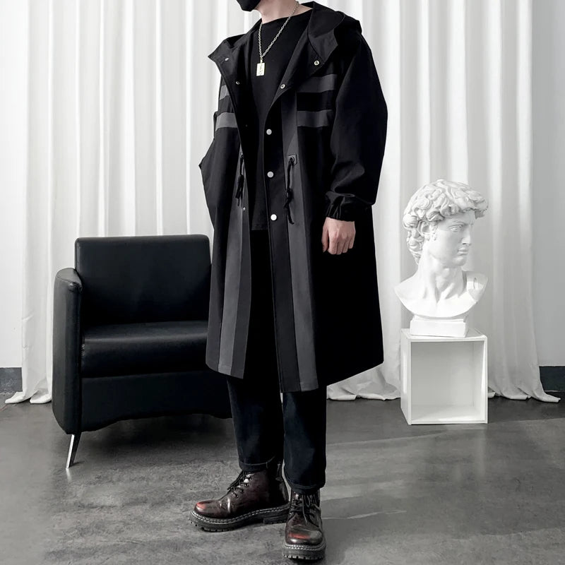 Men’s Patchwork Hooded Trench Coat