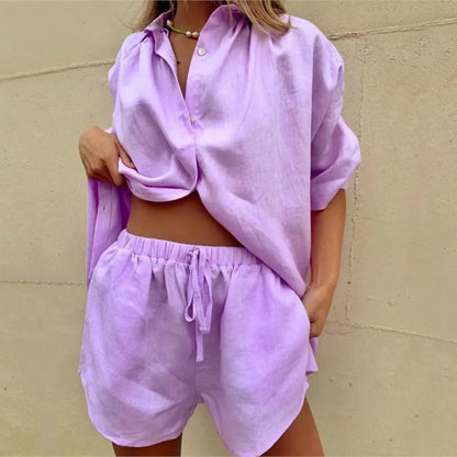 Women’s Short Sleeve Casual Cotton Two-Piece Set