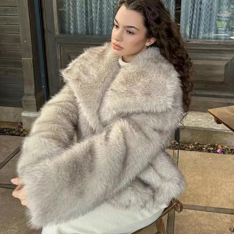 Gradient Fluffy Faux Fur Coat