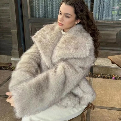 Gradient Fluffy Faux Fur Coat