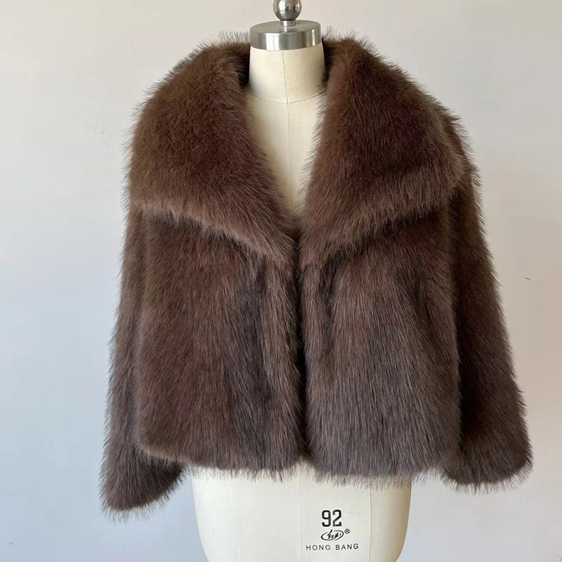 Gradient Fluffy Faux Fur Coat