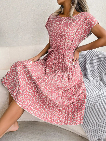 Floral Pleated A-Line Long Dress