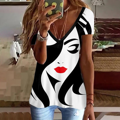 Women’s Striped Gradient V-Neck T-Shirt