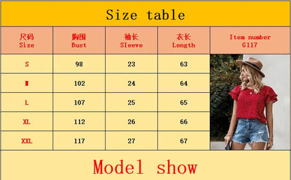 Women’s Digital Print Polka Dot Ruffle Sleeve T-Shirt