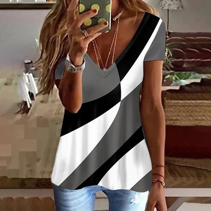 Women’s Striped Gradient V-Neck T-Shirt