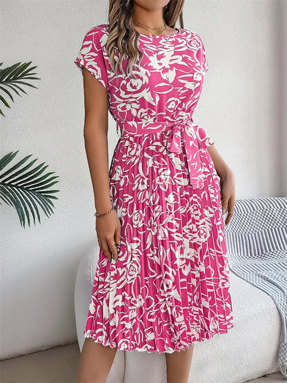 Floral Pleated A-Line Long Dress