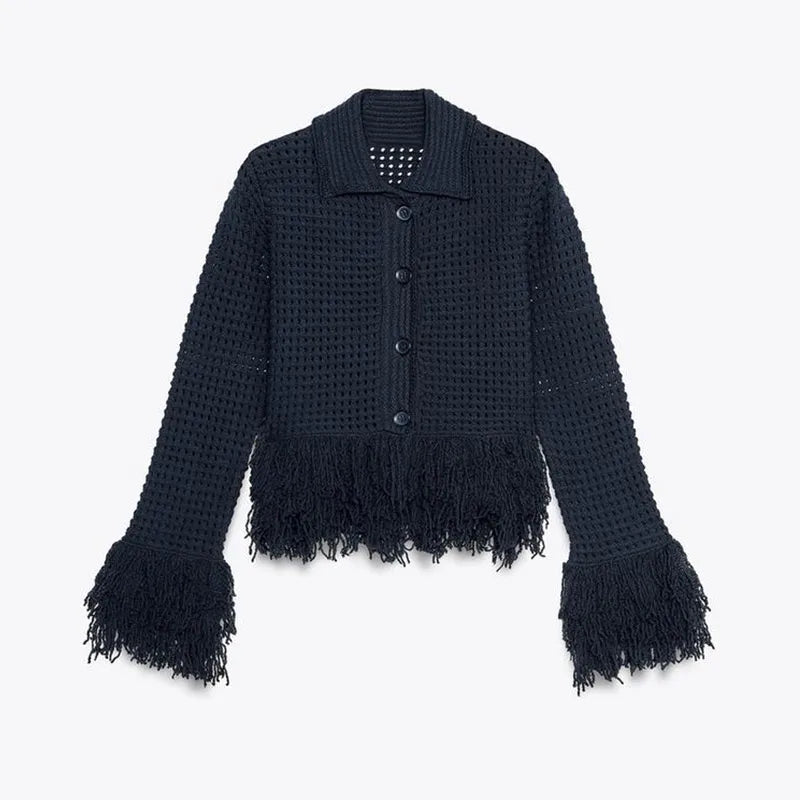 Knitted Hollow-Out Single-Breasted Cardigan