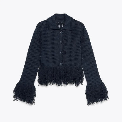 Knitted Hollow-Out Single-Breasted Cardigan