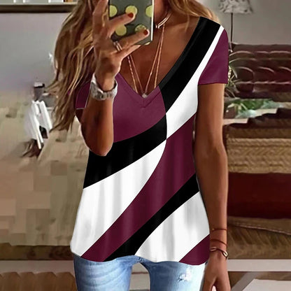 Women’s Striped Gradient V-Neck T-Shirt