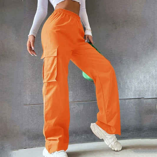 Women’s High-Waist Orange Cargo Trousers