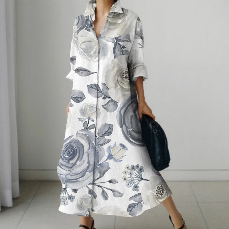 Casual Oversized V-Neck Shirt Dress