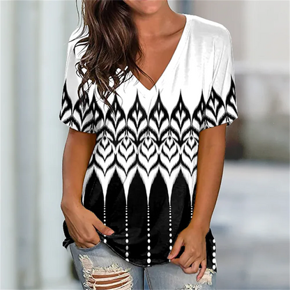 Women’s Striped Gradient V-Neck T-Shirt