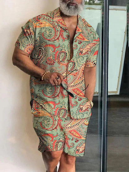Summer Patchwork 3D Print Men Shirt Sets