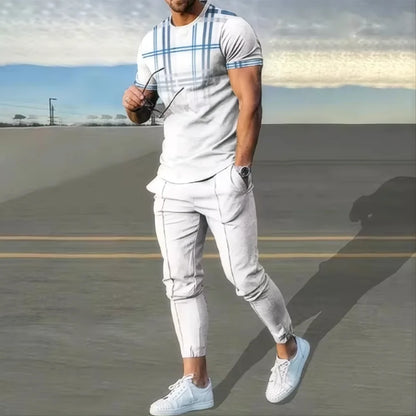 Men's short sleeved T-shirt long pants two-piece set