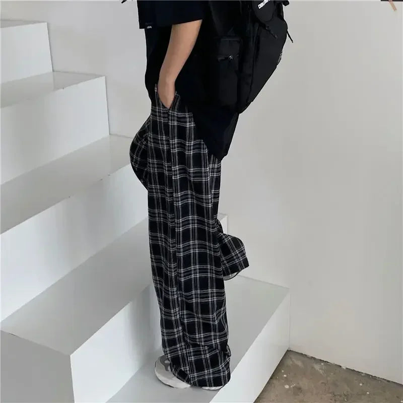 Unisex Plaid Straight-Leg Pants