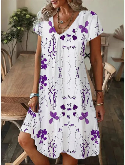 Floral Print V-Neck A-Line Dress