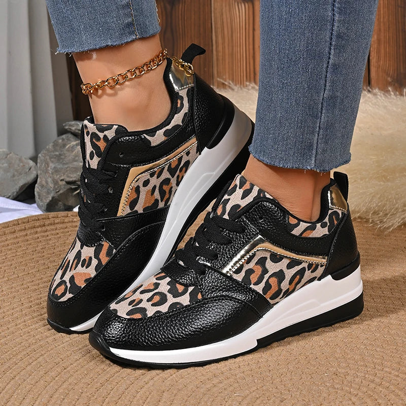 Pair of Plus Size Leopard Print Platform Sneakers