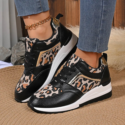 Pair of Plus Size Leopard Print Platform Sneakers
