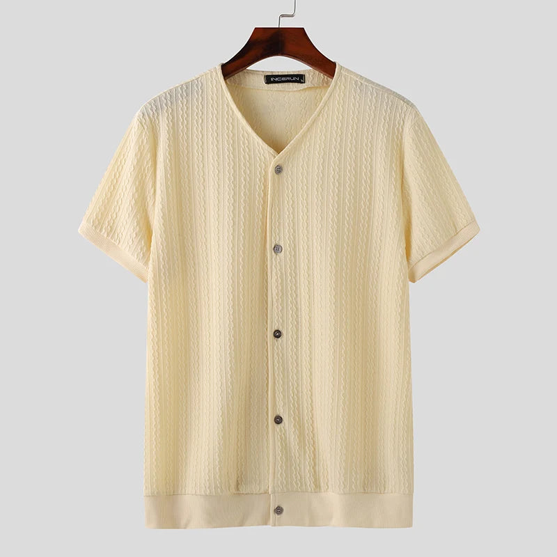 Men’s Solid Color V-Neck Knit Shirt