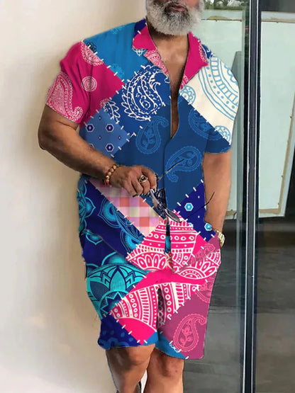 Summer Patchwork 3D Print Men Shirt Sets