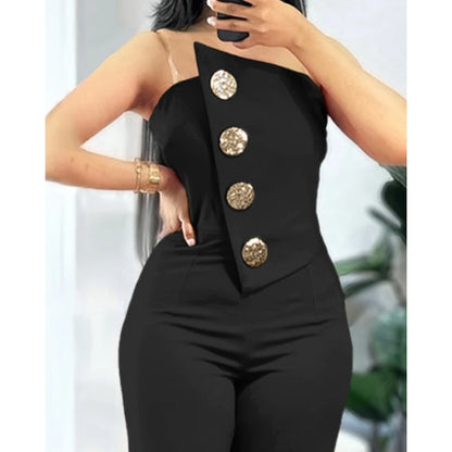 Asymmetrical Bandeau Strapless Jumpsuit