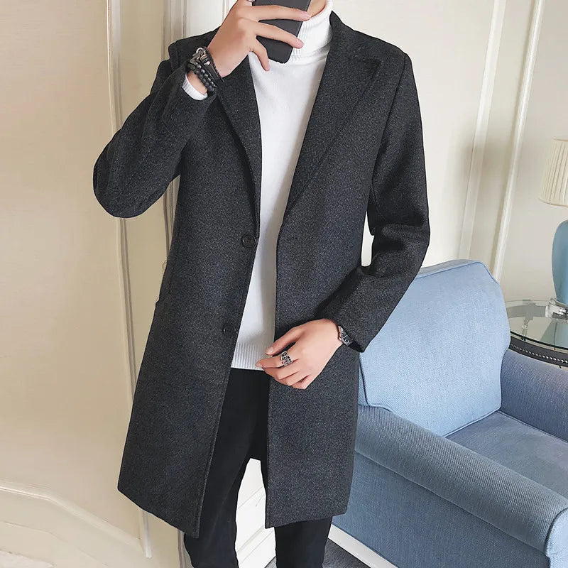 Men’s Fashion Woolen Windbreaker Coat