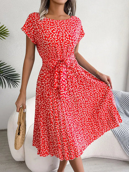 Floral Pleated A-Line Long Dress