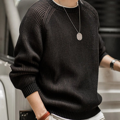 Men Vintage Vertical Striped Knitted Sweater